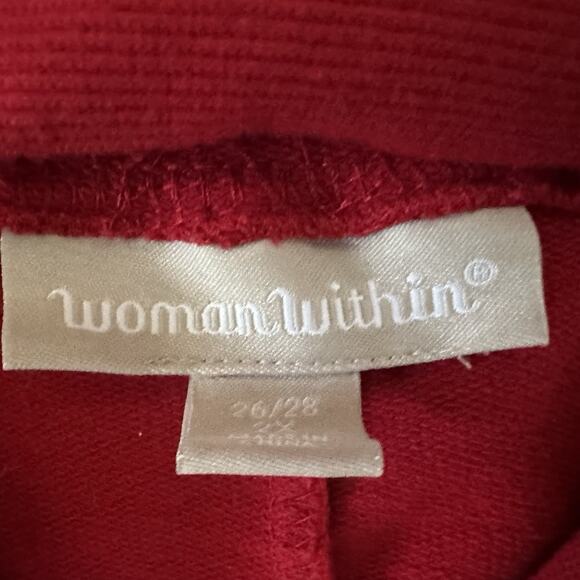 Woman within 2X Full Zip Top Jacket Red Hooded Pockets Lightweight Stretch - Picture 3 of 5